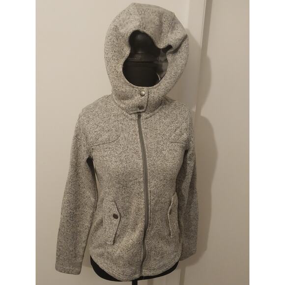 Eddie Bauer Women’s XS Gray Fleece Knit Hooded Jacket Quilted Sleeves & Full Zip - Picture 10 of 15